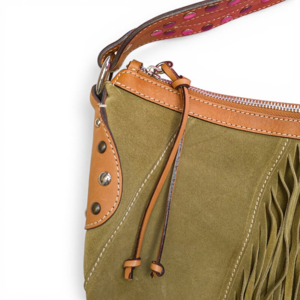 Cavalcanti Italian Olive Suede & Leather Fringe Hobo – Made in Italy - Picture 4 of 13